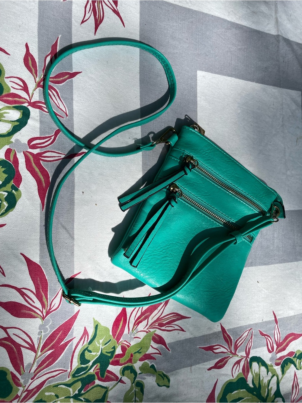 Teal Crossbody Bag with Zipper Pockets
